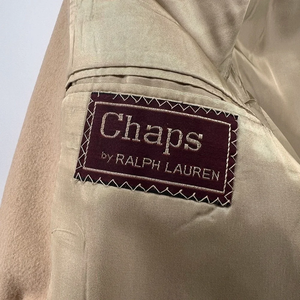 Chaps Ralph Lauren Camel Hair Blazer Jacket Pockets Leather Buttons USA
